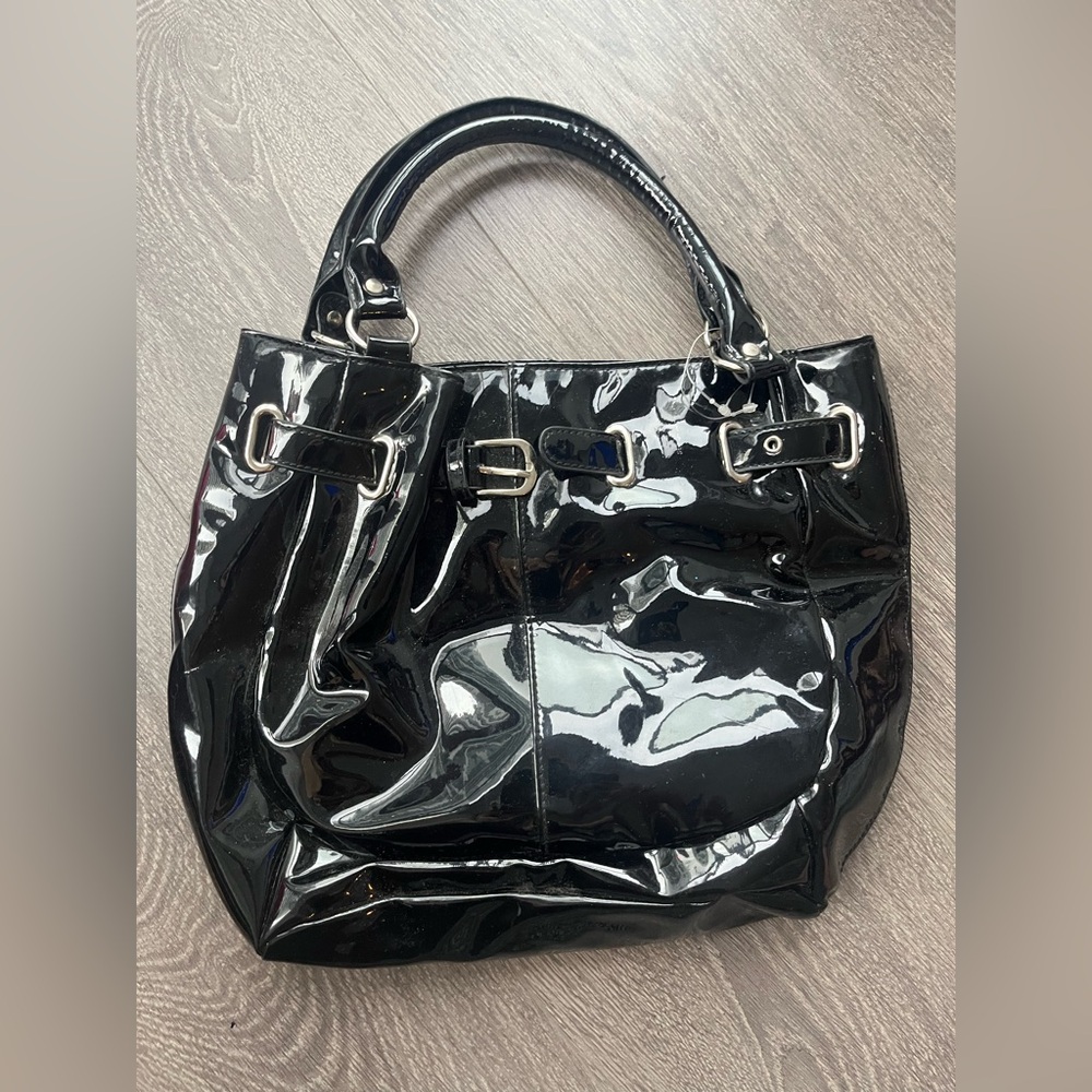 Shiny Black Patent Leather Tote Bag
